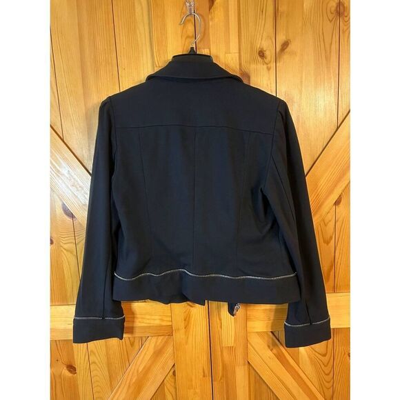Etcetera Womens Moto Jacket Black Zip Pockets Snap Collar Size 10 (5359) - Picture 6 of 6